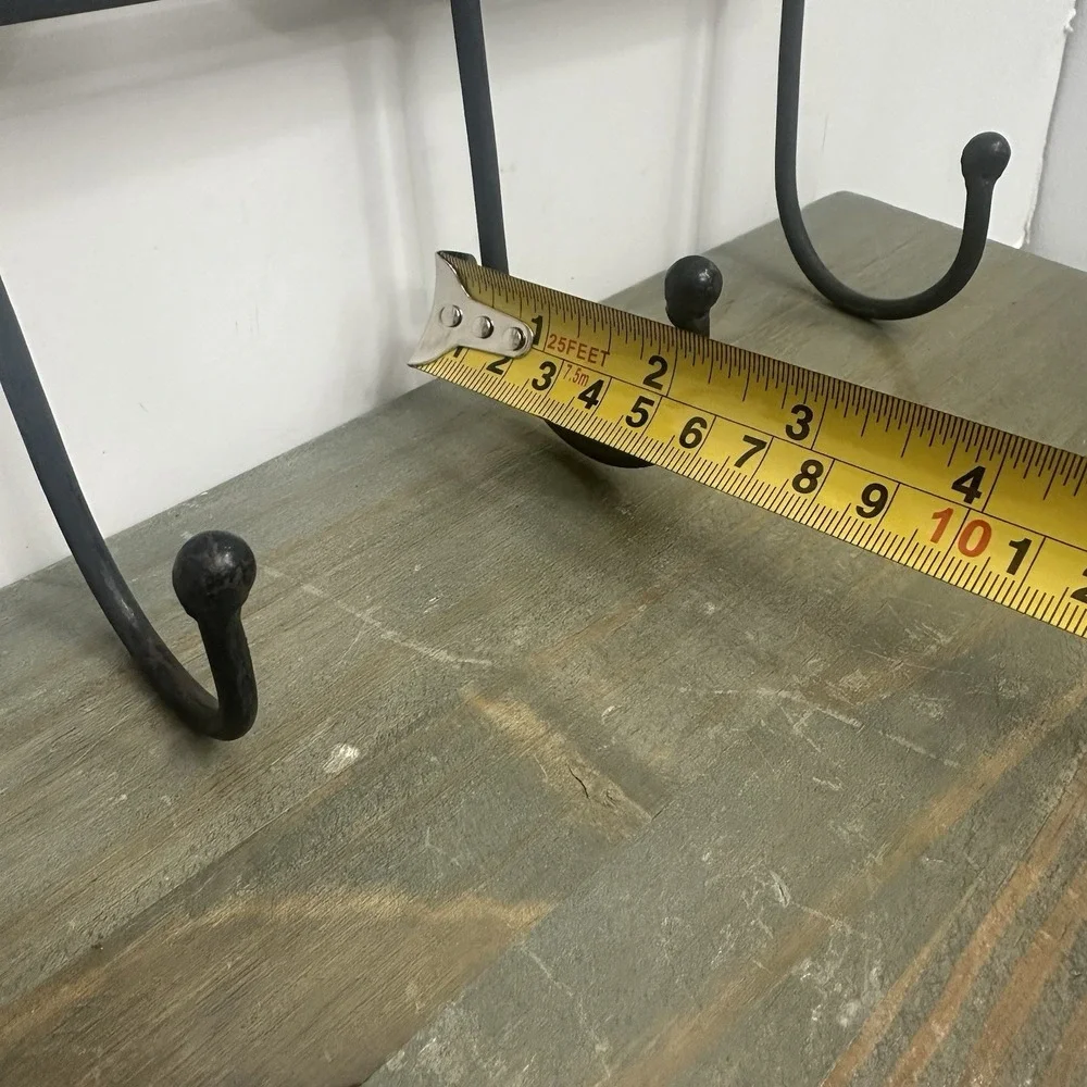 Vintage Wrought Iron Artisan 4 Hook Wall-Mount Coat Rack Holder Hat hanger Black